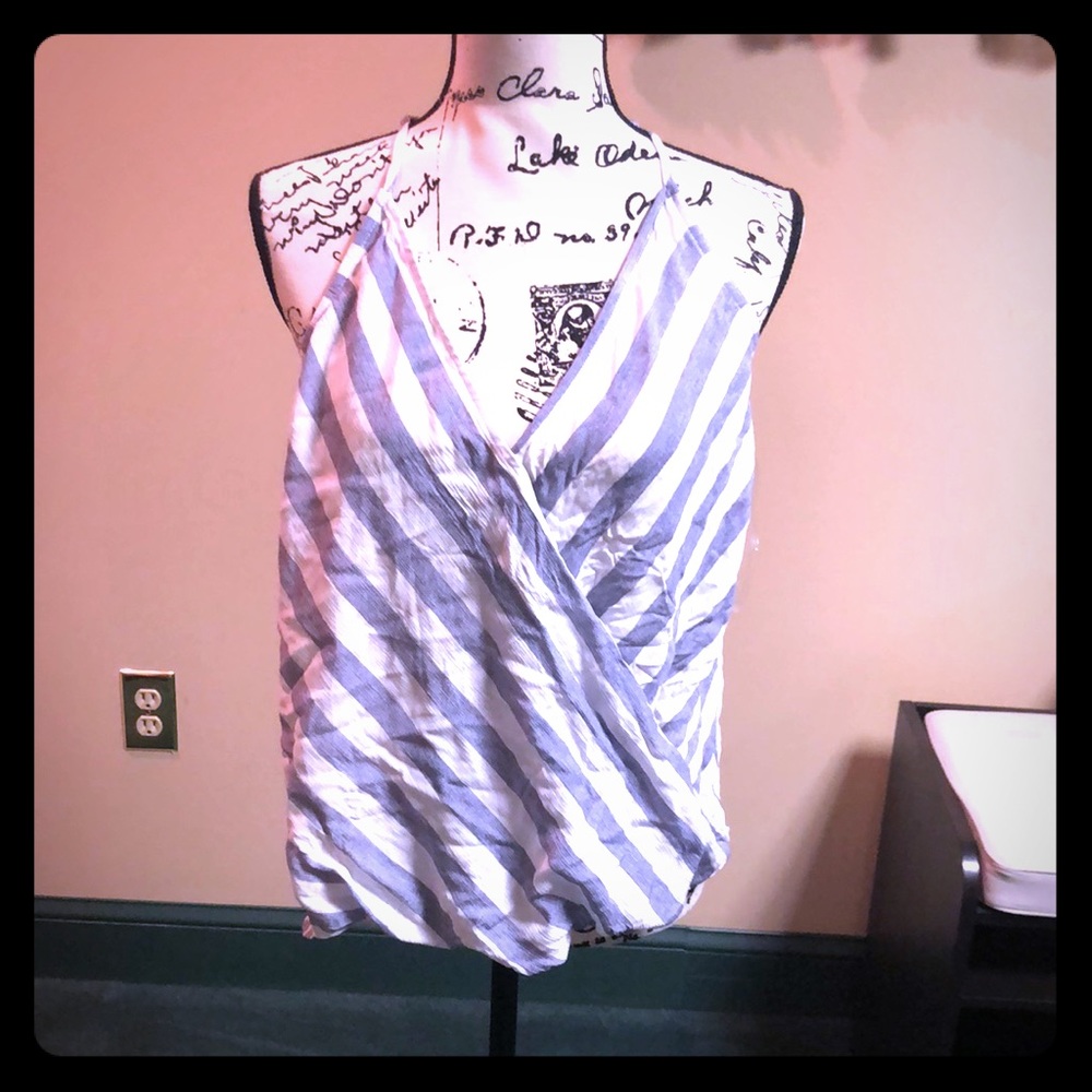 Blue and white stripped flowy tank top